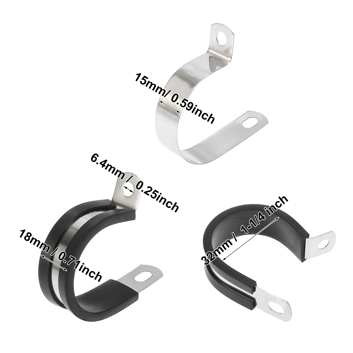 Harfington 10pcs R Shape Automotive 304 Stainless Steel Cable Clamp Rubber Cushioned Metal Clamp Fastener for Tube Pipe Wire Installation