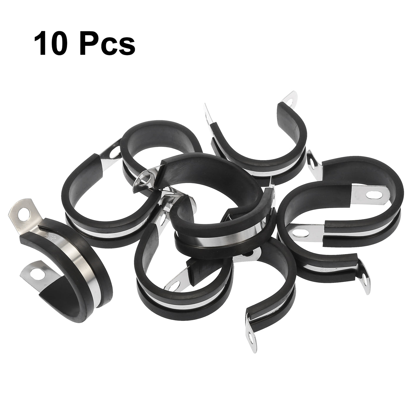 Harfington 10pcs R Shape Automotive 304 Stainless Steel Cable Clamp Rubber Cushioned Metal Clamp Fastener for Tube Pipe Wire Installation