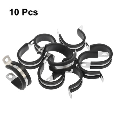 Harfington 10pcs R Shape Automotive 304 Stainless Steel Cable Clamp Rubber Cushioned Metal Clamp Fastener for Tube Pipe Wire Installation