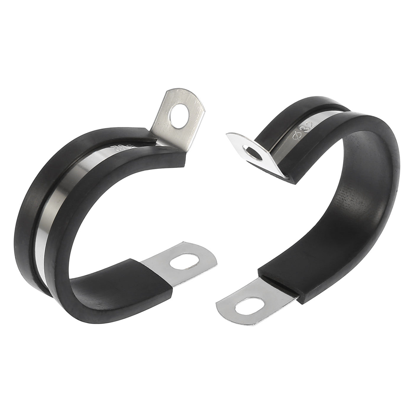 Harfington 10pcs R Shape Automotive 304 Stainless Steel Cable Clamp Rubber Cushioned Metal Clamp Fastener for Tube Pipe Wire Installation