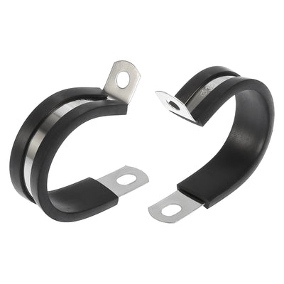 Harfington 10pcs R Shape Automotive 304 Stainless Steel Cable Clamp Rubber Cushioned Metal Clamp Fastener for Tube Pipe Wire Installation