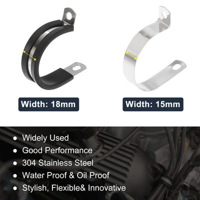 Harfington 10pcs R Shape Automotive 304 Stainless Steel Cable Clamp Rubber Cushioned Metal Clamp Fastener for Tube Pipe Wire Installation