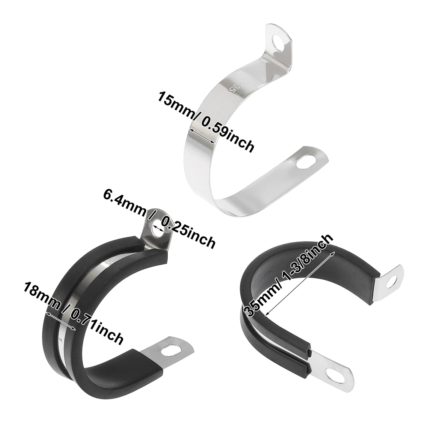 Harfington 10pcs R Shape Automotive 304 Stainless Steel Cable Clamp Rubber Cushioned Metal Clamp Fastener for Tube Pipe Wire Installation