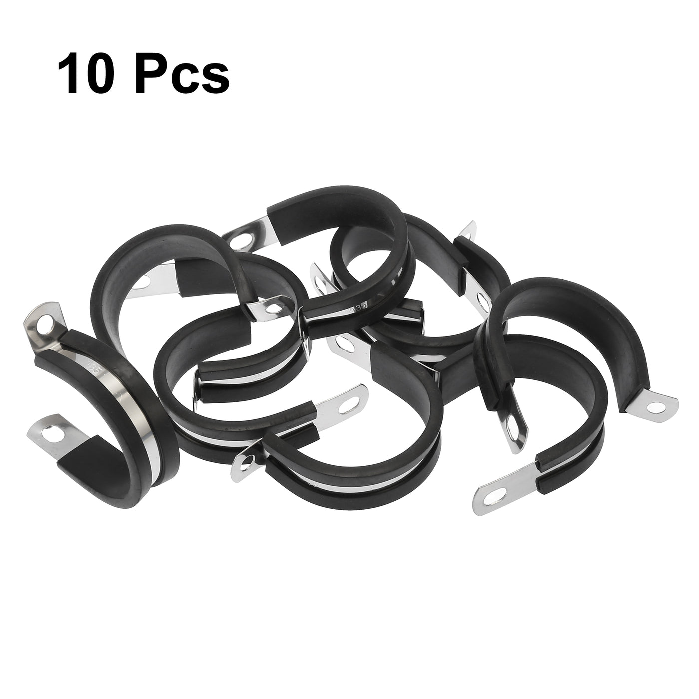 Harfington 10pcs R Shape Automotive 304 Stainless Steel Cable Clamp Rubber Cushioned Metal Clamp Fastener for Tube Pipe Wire Installation