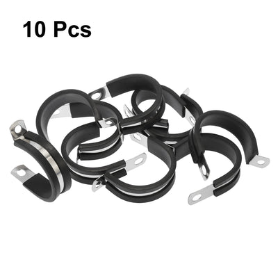 Harfington 10pcs R Shape Automotive 304 Stainless Steel Cable Clamp Rubber Cushioned Metal Clamp Fastener for Tube Pipe Wire Installation