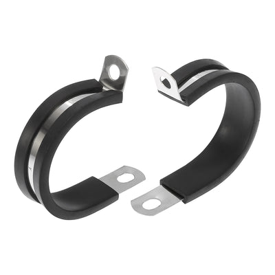 Harfington 10pcs R Shape Automotive 304 Stainless Steel Cable Clamp Rubber Cushioned Metal Clamp Fastener for Tube Pipe Wire Installation