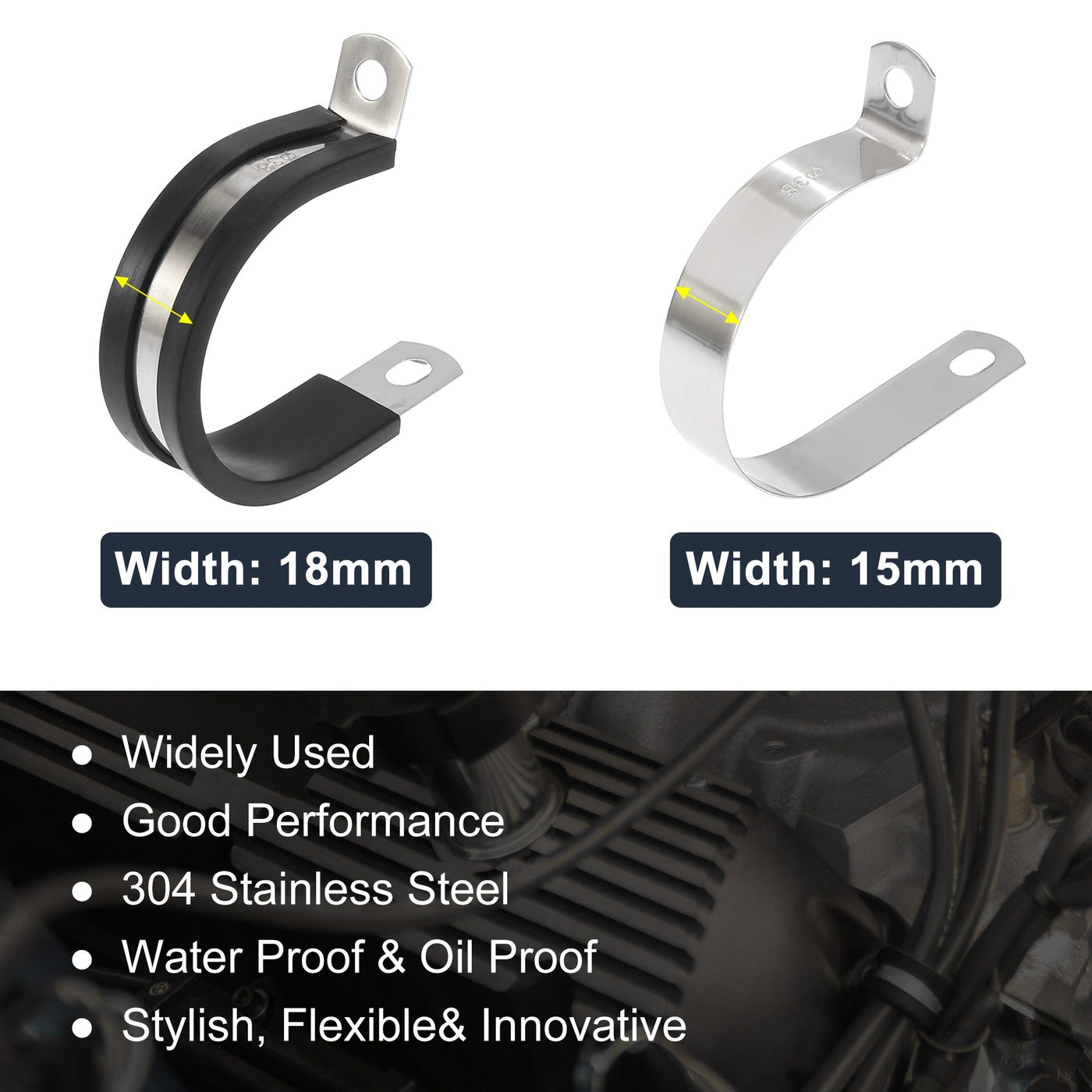 Harfington 10pcs R Shape Automotive 304 Stainless Steel Cable Clamp Rubber Cushioned Metal Clamp Fastener for Tube Pipe Wire Installation