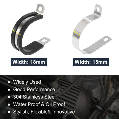 Harfington 10pcs R Shape Automotive 304 Stainless Steel Cable Clamp Rubber Cushioned Metal Clamp Fastener for Tube Pipe Wire Installation