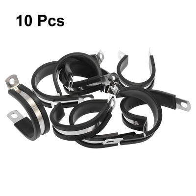 Harfington 10pcs R Shape Automotive 304 Stainless Steel Cable Clamp Rubber Cushioned Metal Clamp Fastener for Tube Pipe Wire Installation