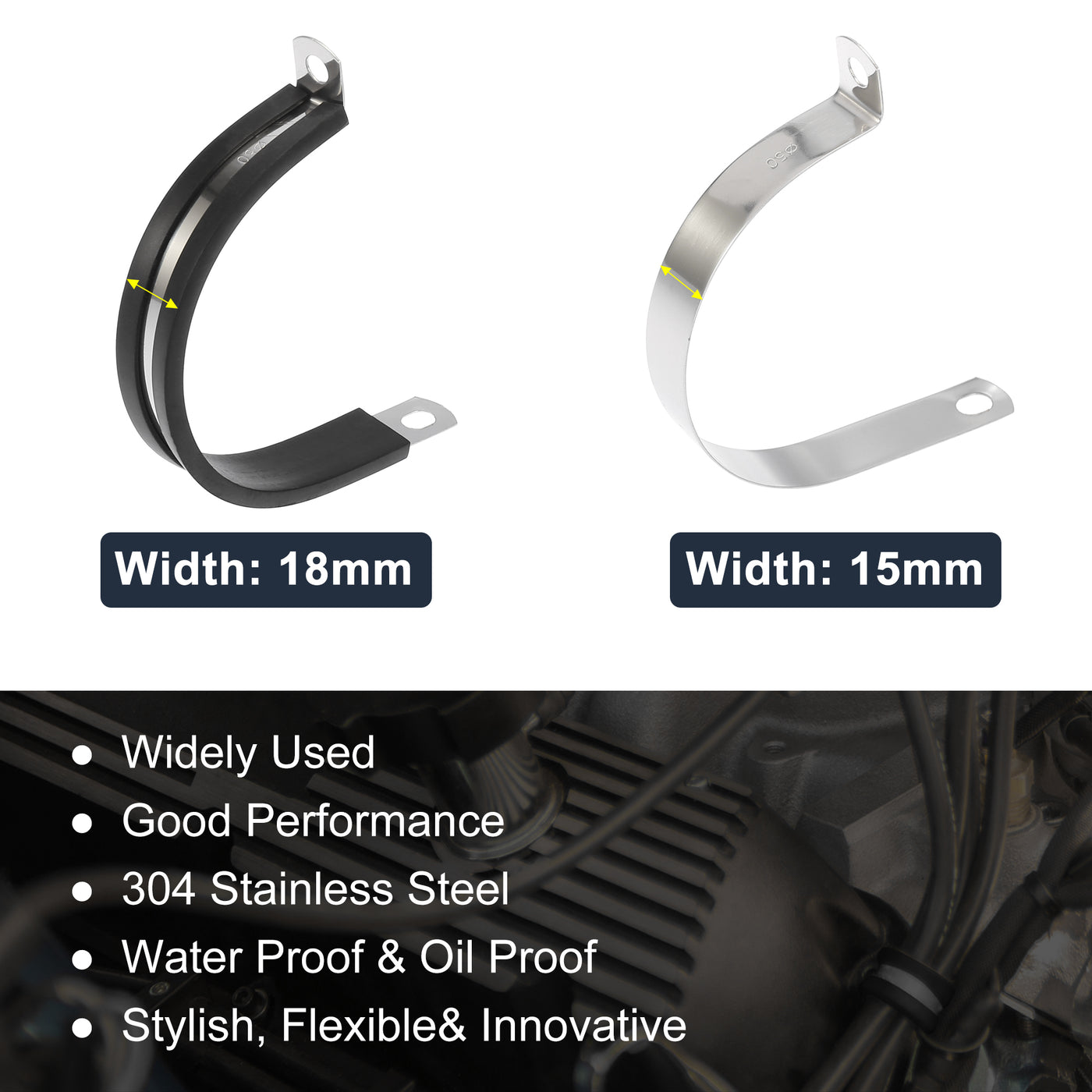 Harfington 10pcs R Shape Automotive 304 Stainless Steel Cable Clamp Rubber Cushioned Metal Clamp Fastener for Tube Pipe Wire Installation