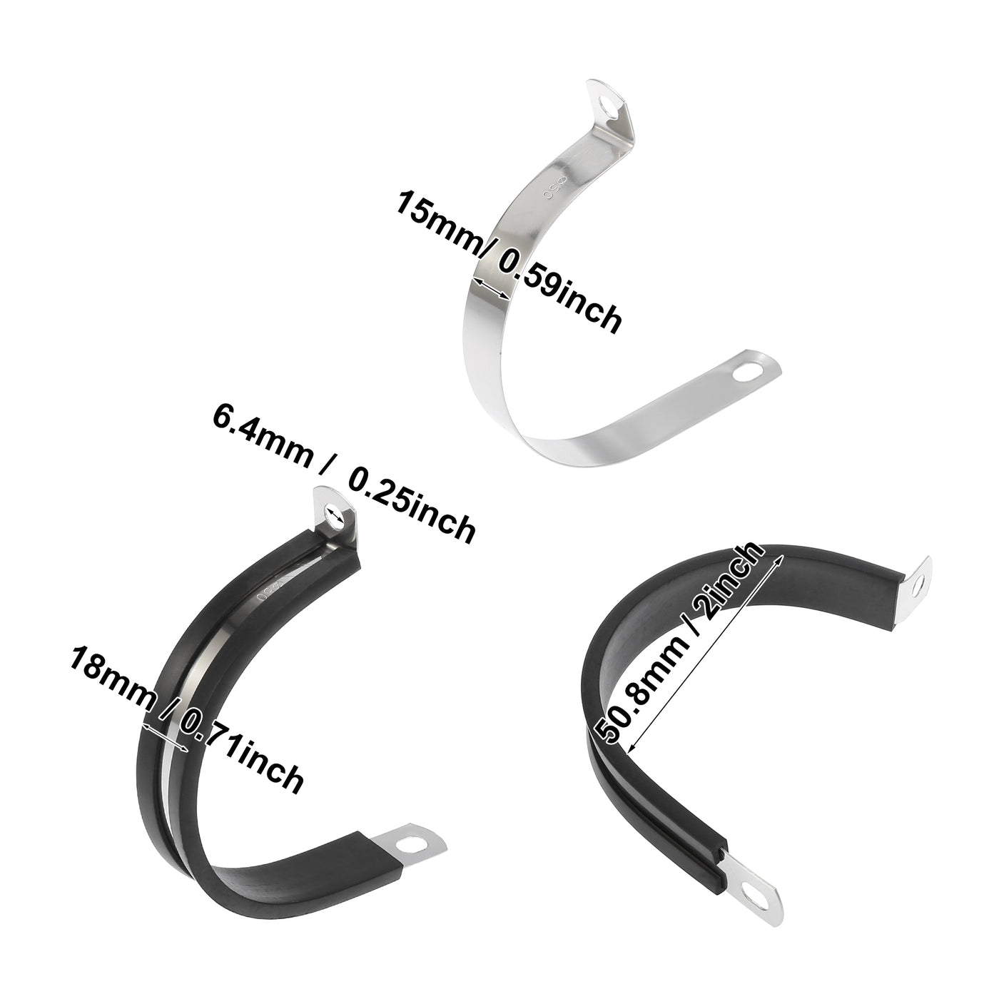 Harfington 10pcs R Shape Automotive 304 Stainless Steel Cable Clamp Rubber Cushioned Metal Clamp Fastener for Tube Pipe Wire Installation