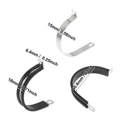 Harfington 10pcs R Shape Automotive 304 Stainless Steel Cable Clamp Rubber Cushioned Metal Clamp Fastener for Tube Pipe Wire Installation