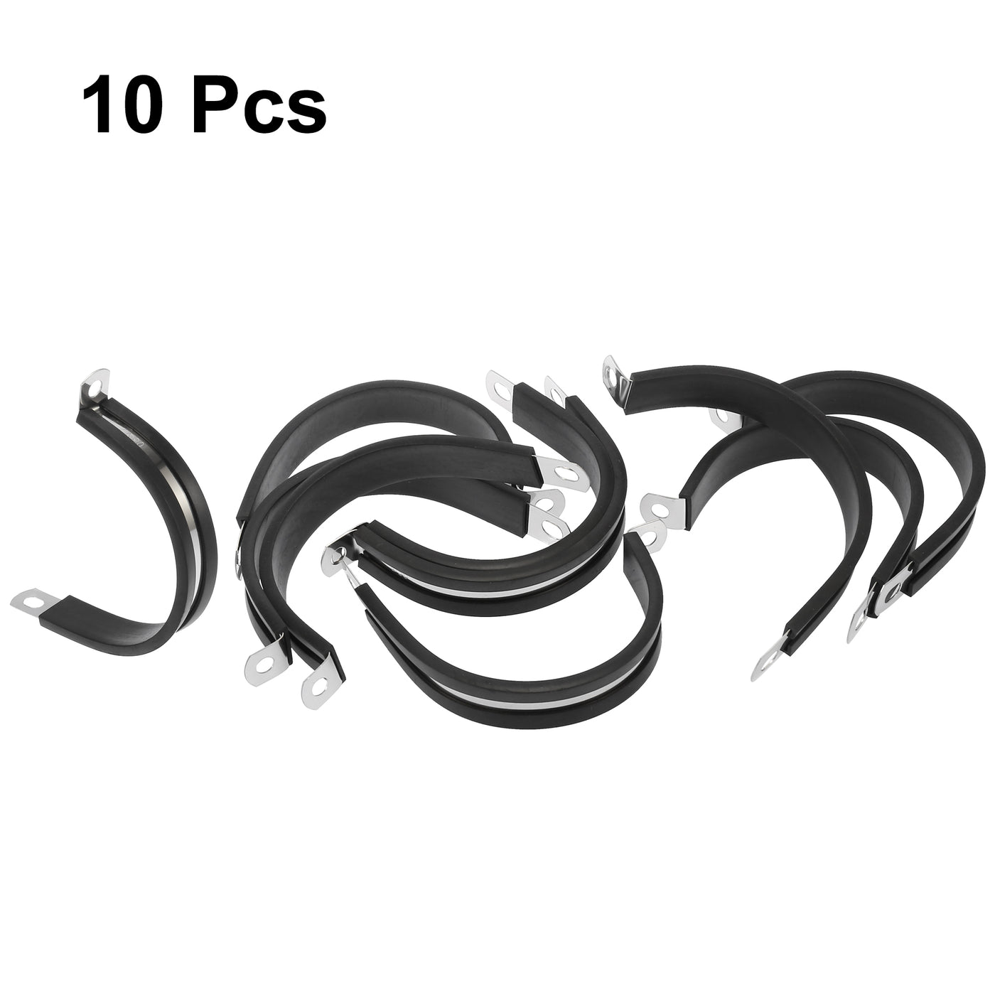Harfington 10pcs R Shape Automotive 304 Stainless Steel Cable Clamp Rubber Cushioned Metal Clamp Fastener for Tube Pipe Wire Installation