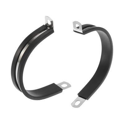 Harfington 10pcs R Shape Automotive 304 Stainless Steel Cable Clamp Rubber Cushioned Metal Clamp Fastener for Tube Pipe Wire Installation