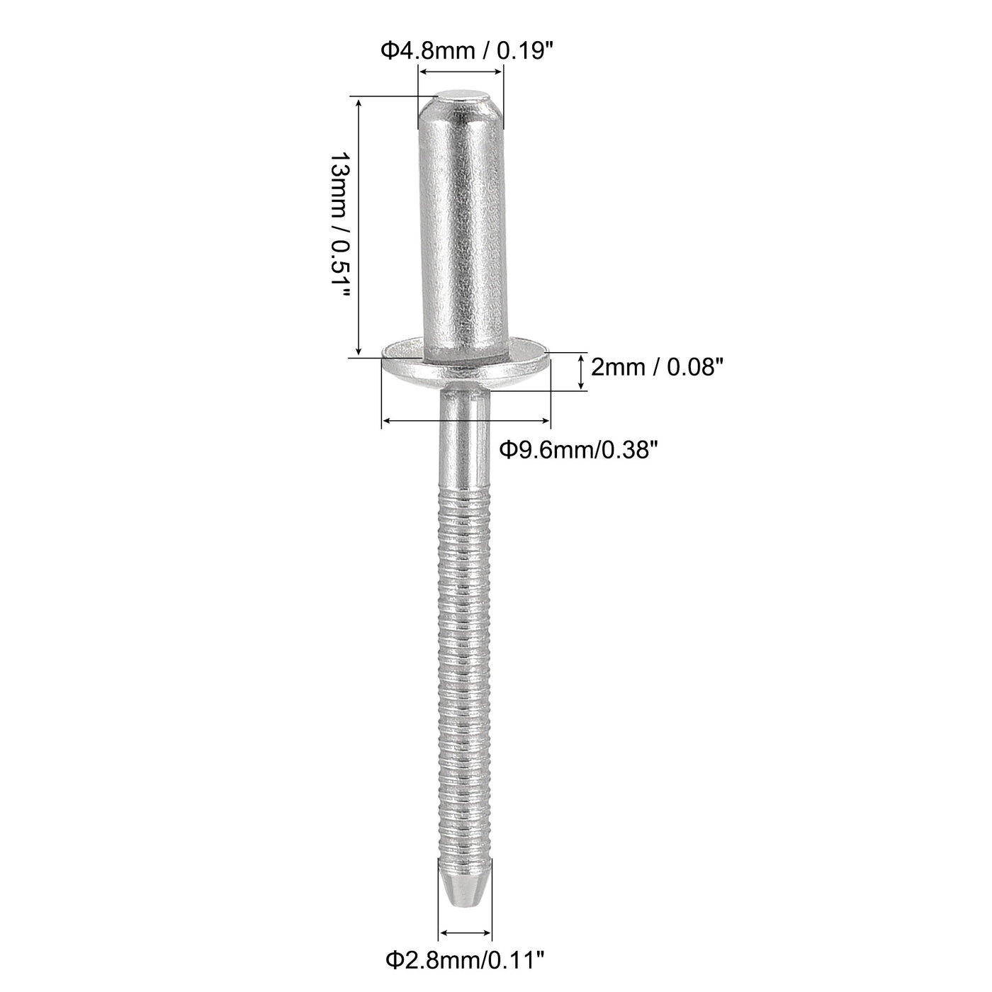 Harfington Blind Rivets, 304 Stainless Steel Pull Rivets Core Decoration Rivets Diameter Length