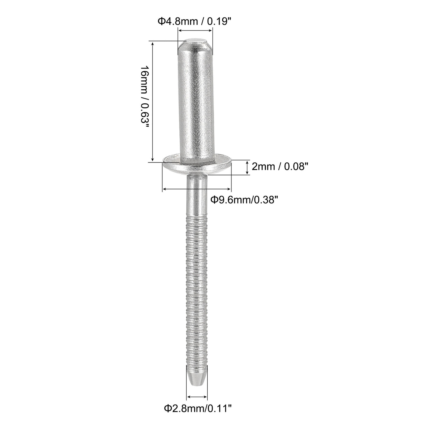 Harfington Blind Rivets, 304 Stainless Steel Pull Rivets Core Decoration Rivets Diameter Length