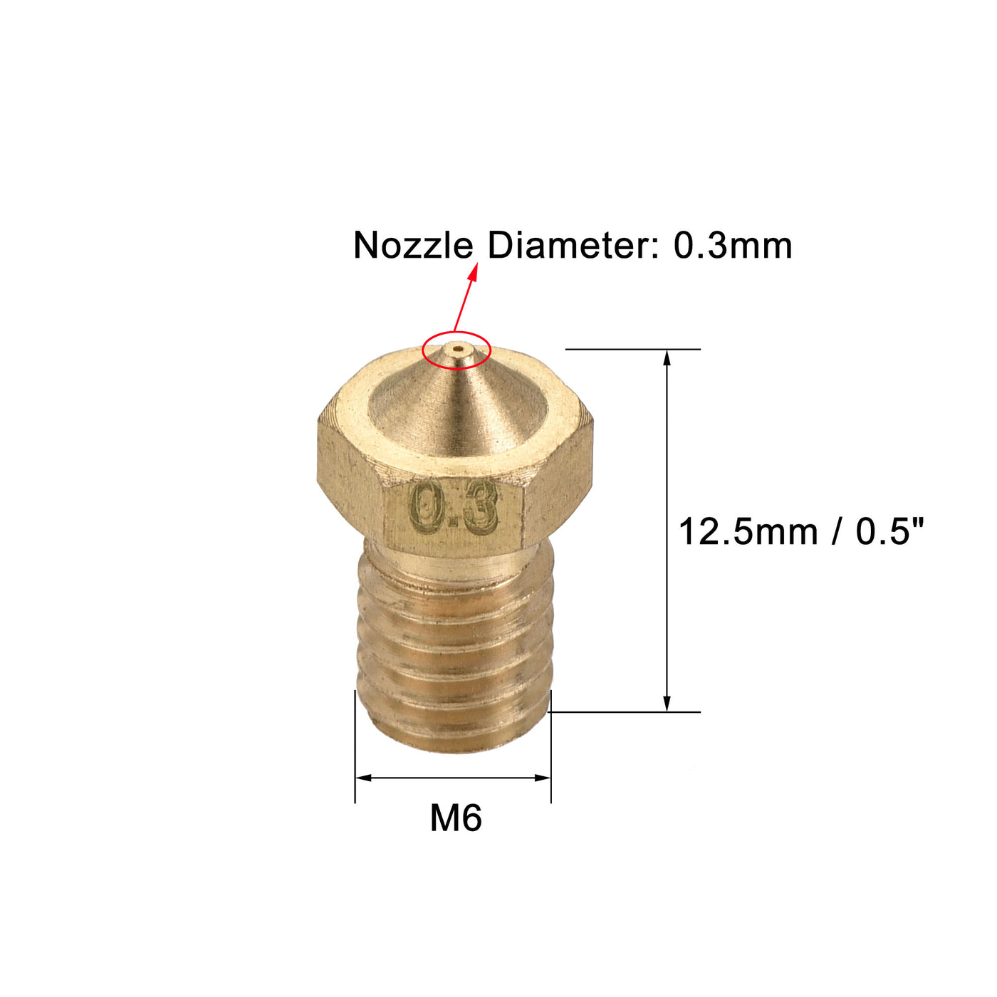 Harfington 0.3mm 3D Printer Nozzle, 30pcs M6 Thread for V5 V6 1.75mm Extruder Print, Brass