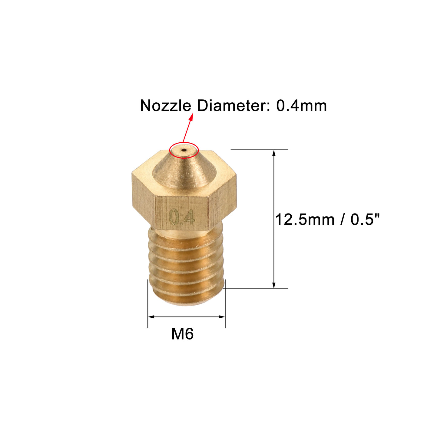 Harfington 0.4mm 3D Printer Nozzle, 20pcs M6 Thread for V5 V6 1.75mm Extruder Print, Brass