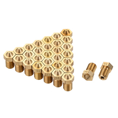 Harfington 0.4mm 3D Printer Nozzle, 30pcs M6 Thread for V5 V6 1.75mm Extruder Print, Brass