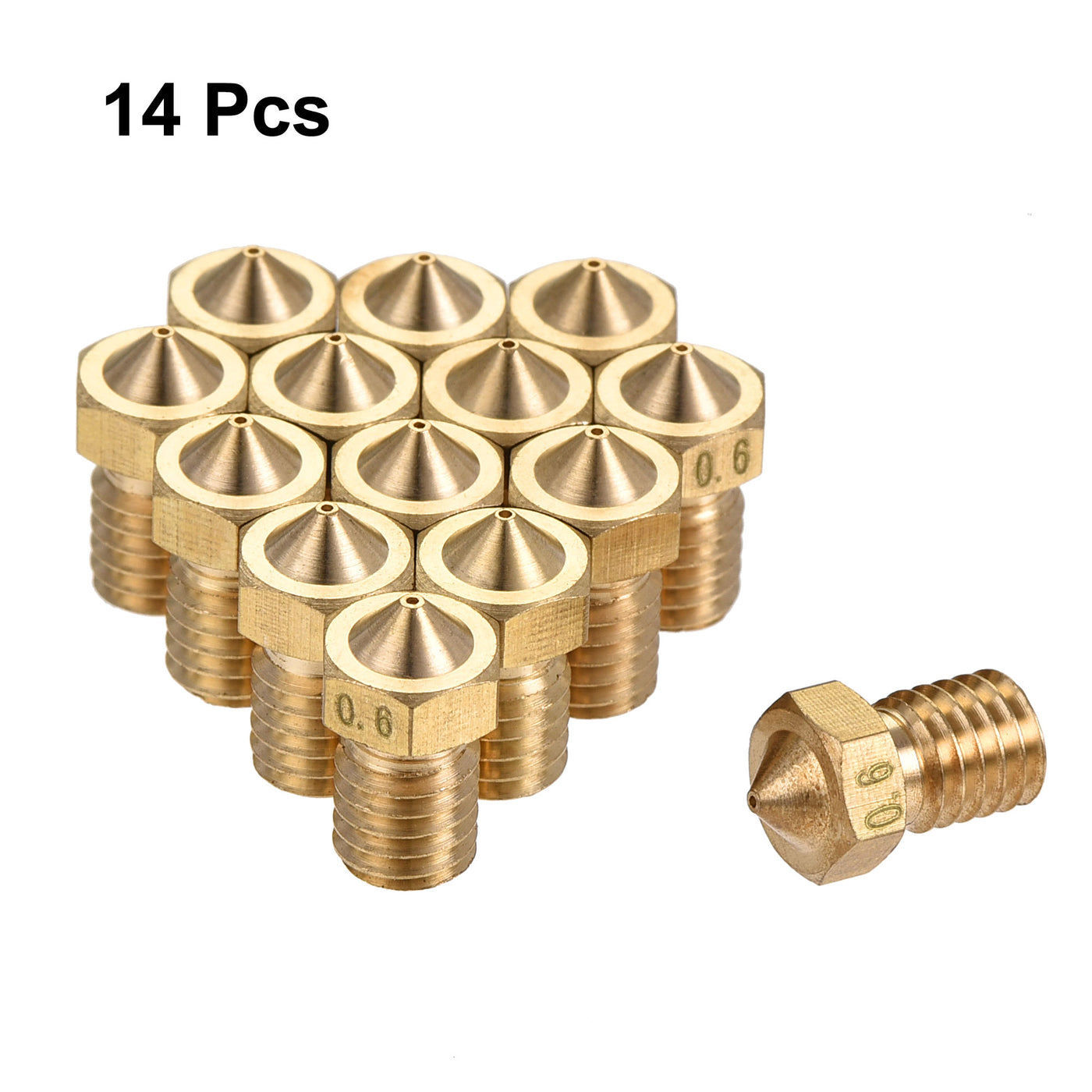 Harfington 0.6mm 3D Printer Nozzle, 14pcs M6 Thread for V5 V6 1.75mm Extruder Print, Brass