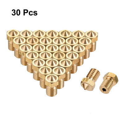 Harfington 0.6mm 3D Printer Nozzle, 30pcs M6 Thread for V5 V6 1.75mm Extruder Print, Brass