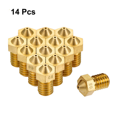 Harfington 0.8mm 3D Printer Nozzle, 14pcs M6 Thread for V5 V6 1.75mm Extruder Print, Brass
