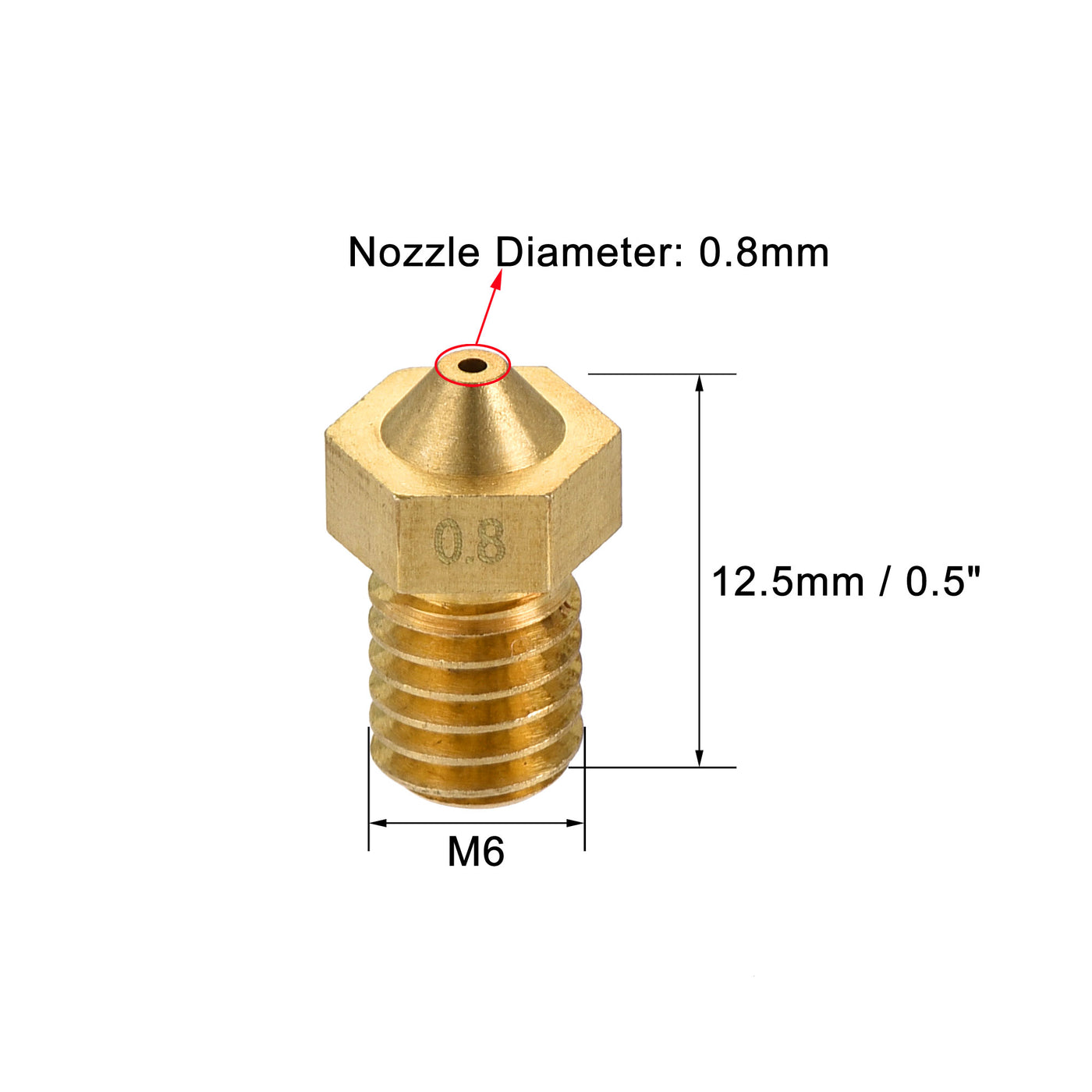 Harfington 0.8mm 3D Printer Nozzle, 30pcs M6 Thread for V5 V6 1.75mm Extruder Print, Brass