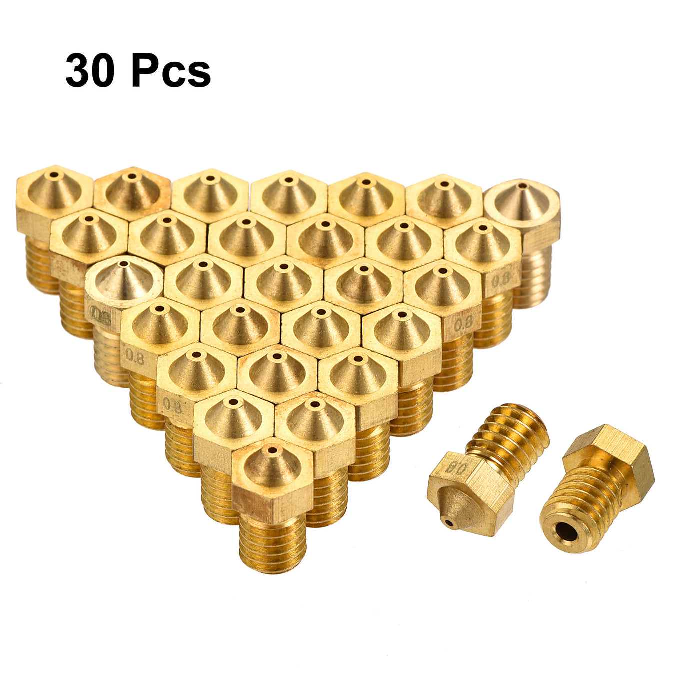 Harfington 0.8mm 3D Printer Nozzle, 30pcs M6 Thread for V5 V6 1.75mm Extruder Print, Brass