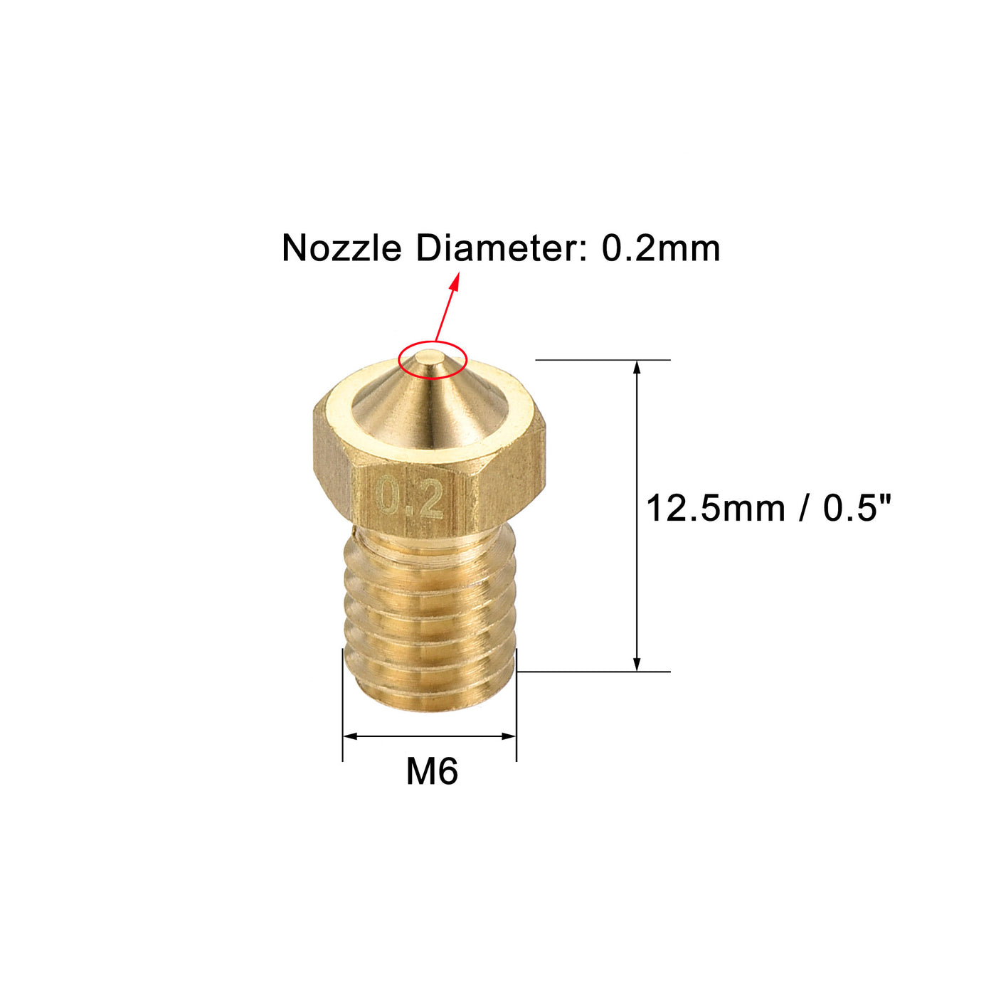 Harfington 0.2mm 3D Printer Nozzle, 20pcs M6 Thread for V5 V6 3mm Extruder Print, Brass