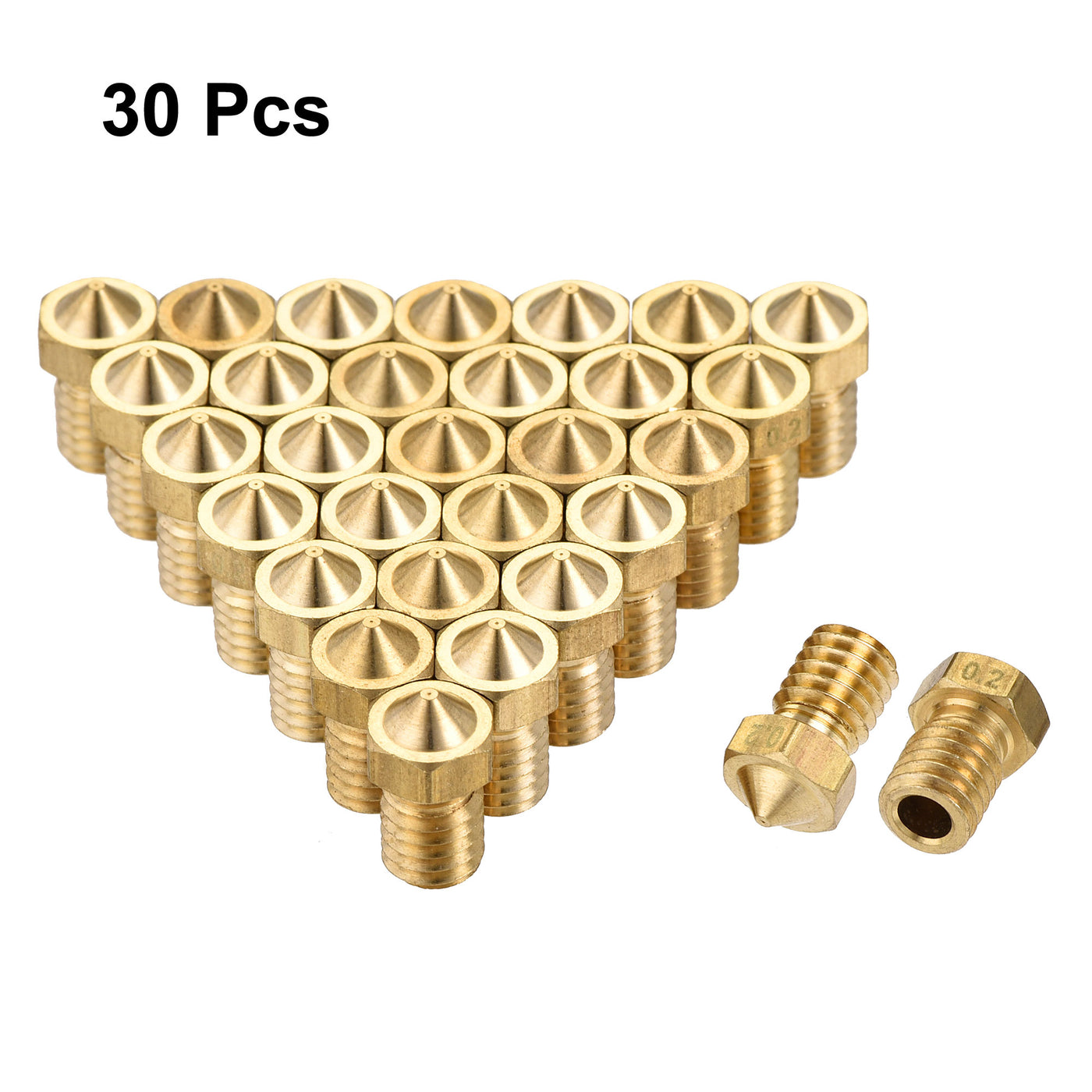 Harfington 0.2mm 3D Printer Nozzle, 30pcs M6 Thread for V5 V6 3mm Extruder Print, Brass