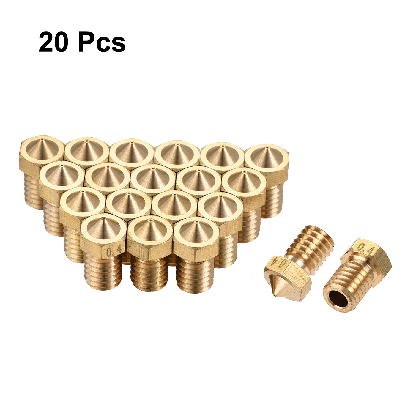 Harfington 0.4mm 3D Printer Nozzle, 20pcs M6 Thread for V5 V6 3mm Extruder Print, Brass