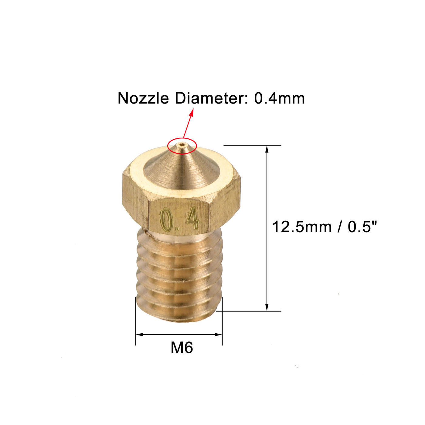 Harfington 0.4mm 3D Printer Nozzle, 30pcs M6 Thread for V5 V6 3mm Extruder Print, Brass
