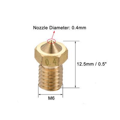 Harfington 0.4mm 3D Printer Nozzle, 30pcs M6 Thread for V5 V6 3mm Extruder Print, Brass