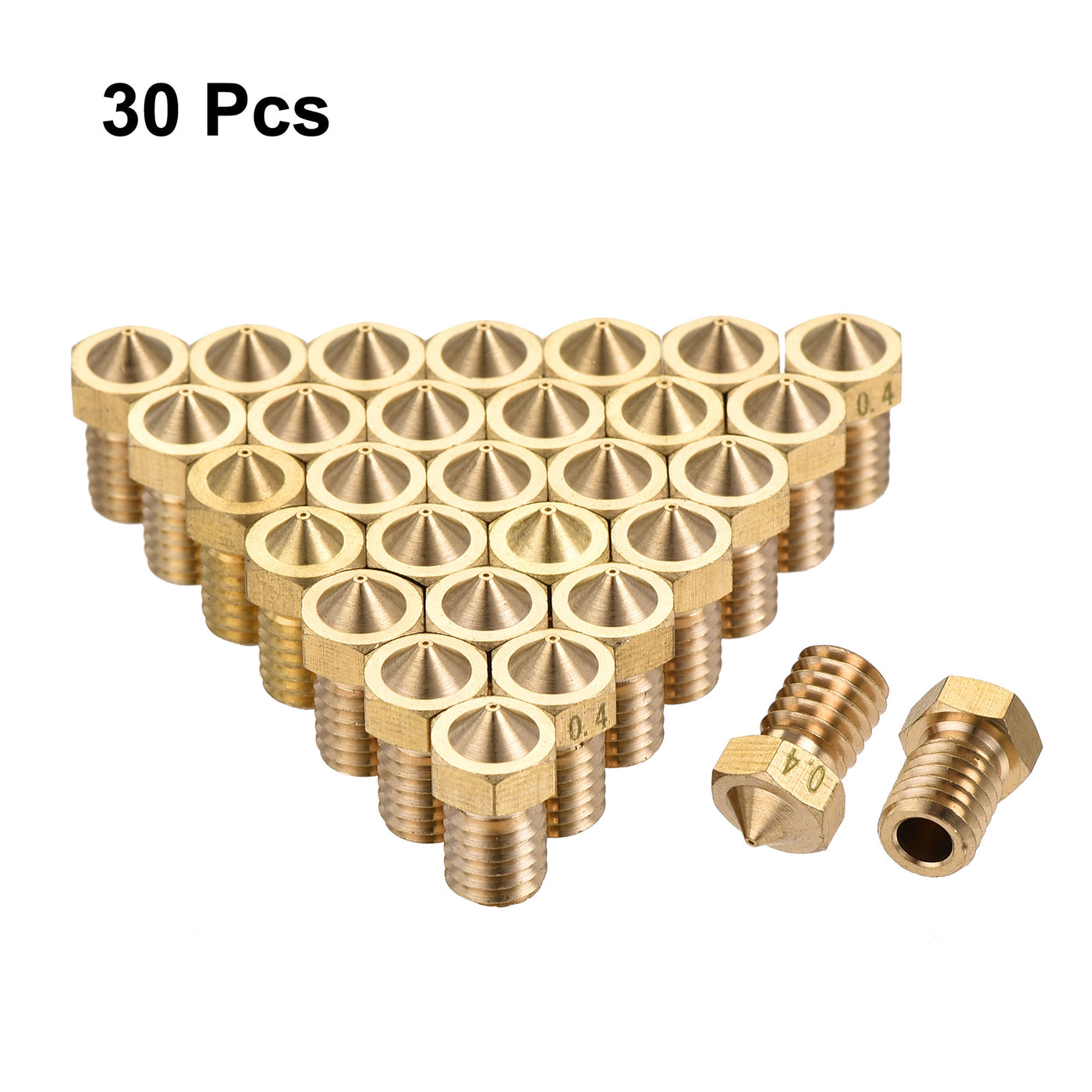 Harfington 0.4mm 3D Printer Nozzle, 30pcs M6 Thread for V5 V6 3mm Extruder Print, Brass