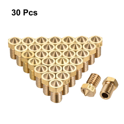 Harfington 0.4mm 3D Printer Nozzle, 30pcs M6 Thread for V5 V6 3mm Extruder Print, Brass