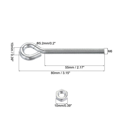 Harfington M6x60mm Eye Hooks Screws Bolts Kit, 10pcs Carbon Steel Hanger Eyelet Hooks Screw