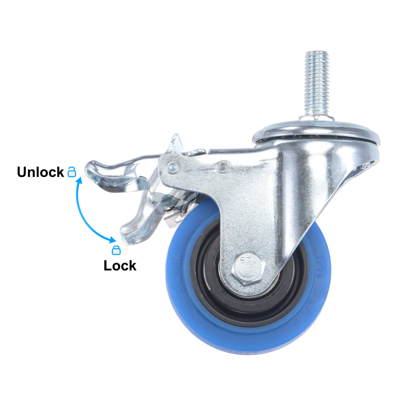 Harfington Swivel Stem Caster with Brake 3" Diameter 154Lbs Load Capacity, for Workbench, TPR, Blue, Pack of 4
