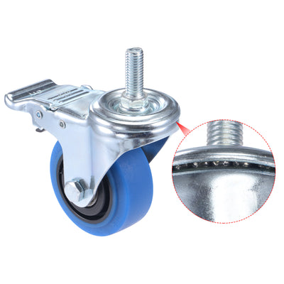 Harfington Swivel Stem Caster with Brake 3" Diameter 154Lbs Load Capacity, for Workbench, TPR, Blue, Pack of 4