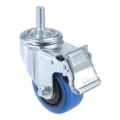 Harfington Swivel Stem Caster with Brake 3" Diameter 154Lbs Load Capacity, for Workbench, TPR, Blue, Pack of 4