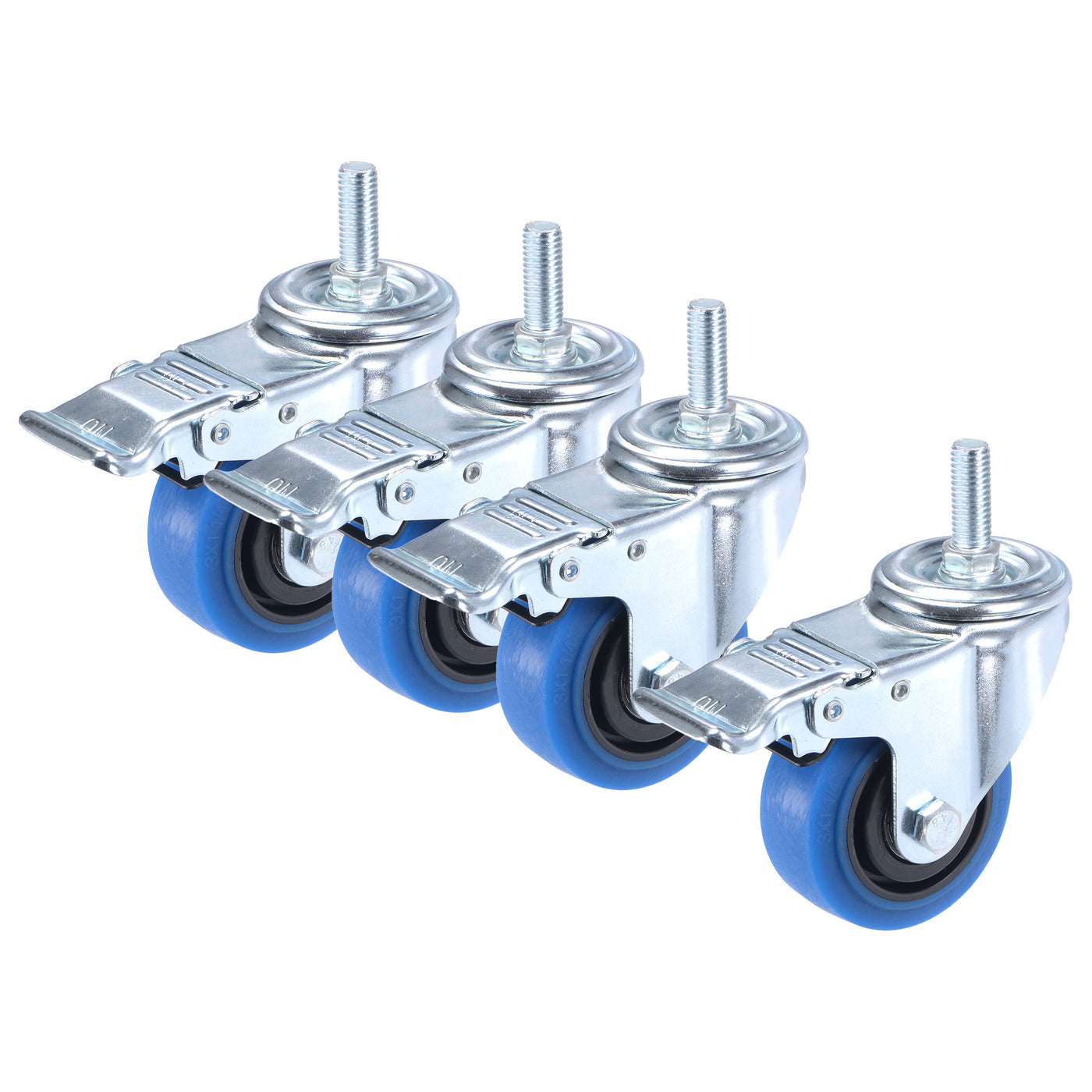 Harfington Swivel Stem Caster with Brake 3" Diameter 154Lbs Load Capacity, for Workbench, TPR, Blue, Pack of 4