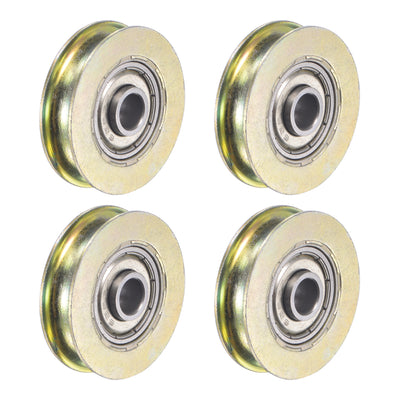 Harfington Sliding Door Roller U Groove 6.4mm Shaft Hole 32mm Diameter, Bearing Steel, Pack of 4