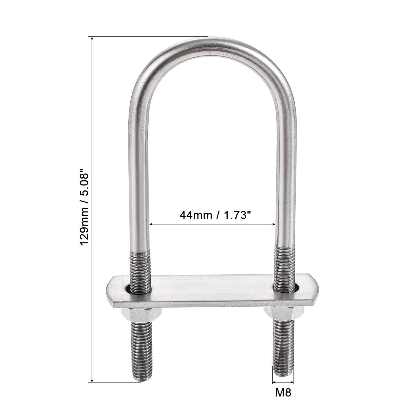 Harfington Round U-Bolt M8x44mmx129mm 304 Stainless Steel with Nut Plate Washer