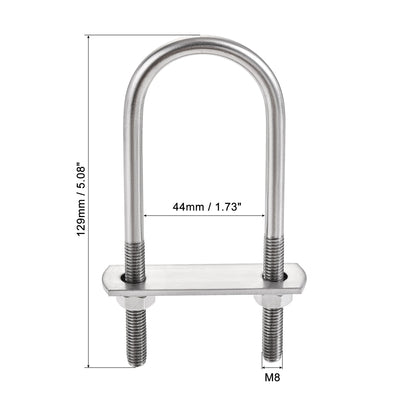 Harfington Round U-Bolt M8x44mmx129mm 304 Stainless Steel with Nut Plate Washer