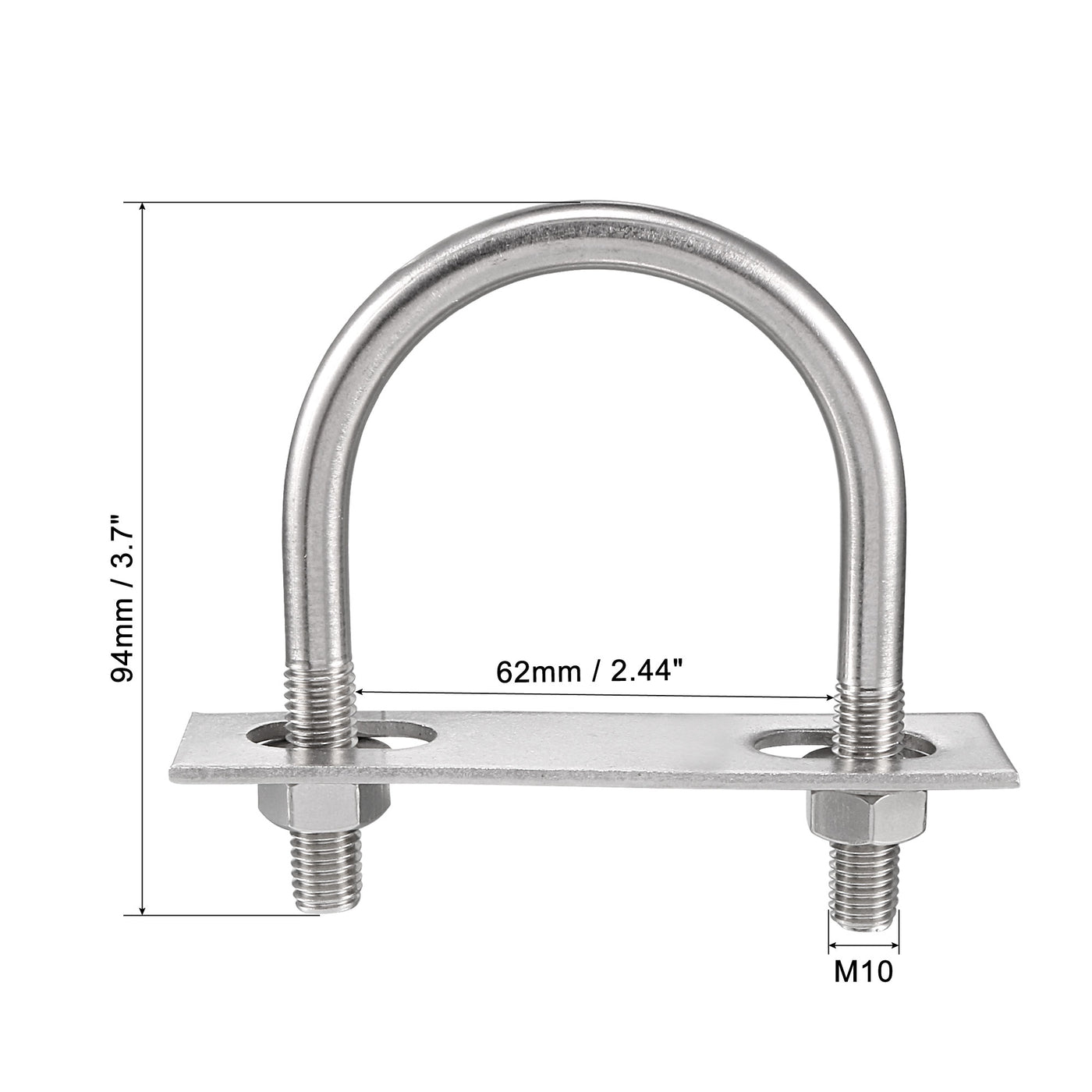 Harfington Round U-Bolt M10x62mmx94mm 304 Stainless Steel with Nut Plate Washer