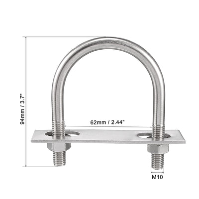 Harfington Round U-Bolt M10x62mmx94mm 304 Stainless Steel with Nut Plate Washer