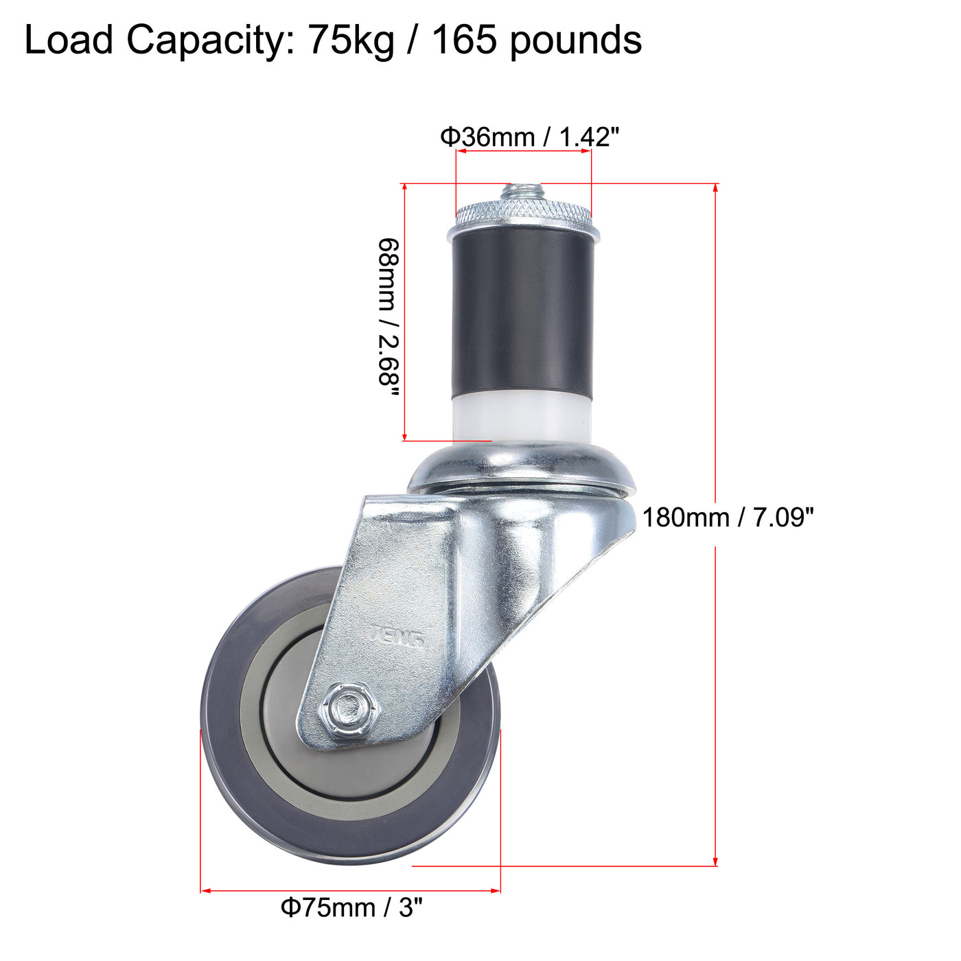 Harfington Swivel Expanding Stem Caster Diameter Load Capacity, for Kitchen Prep Tables, Rubber