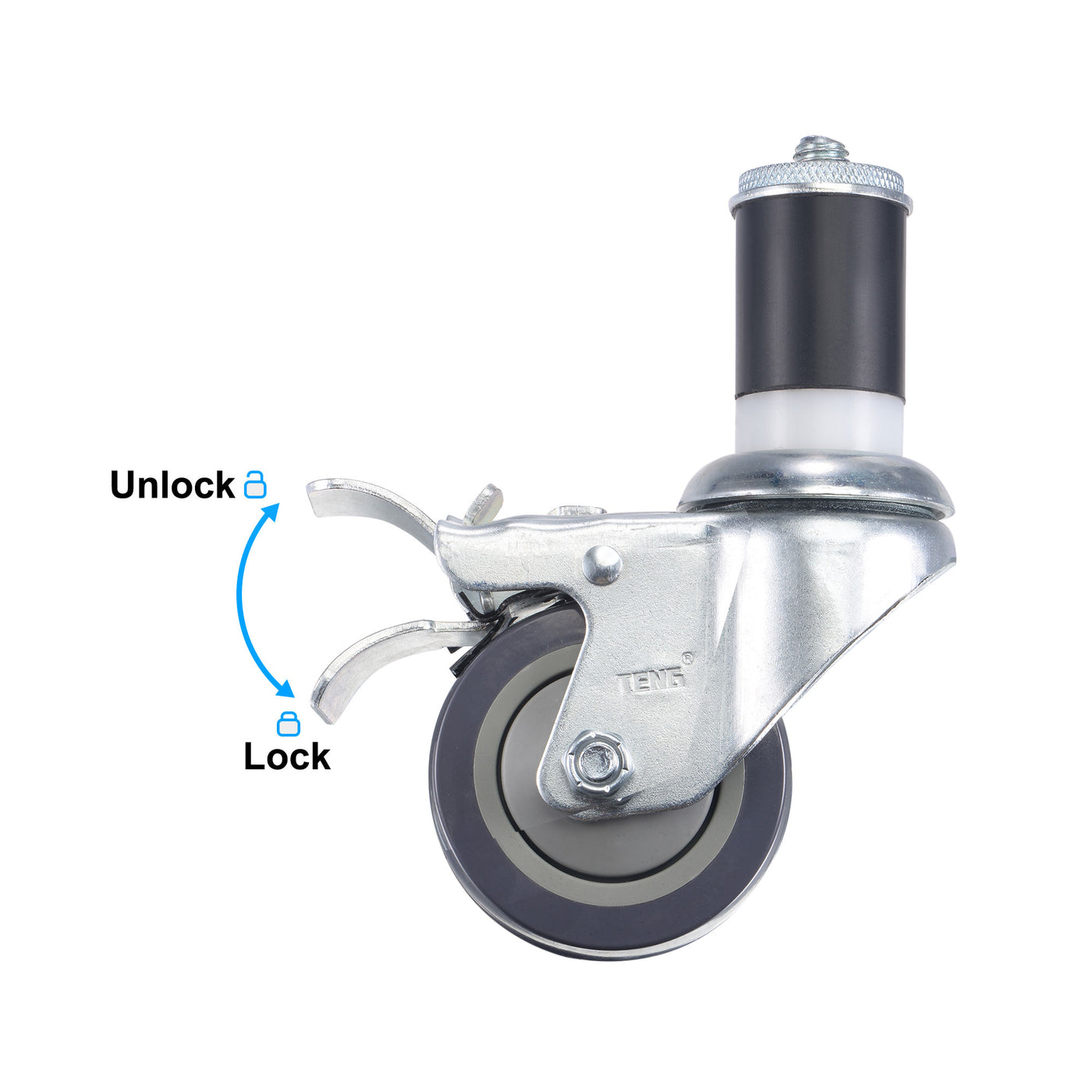 Harfington Swivel Expanding Stem Caster with Brake Load Capacity, for Kitchen Prep Tables, Rubber