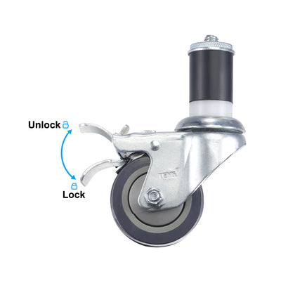 Harfington Swivel Expanding Stem Caster with Brake Load Capacity, for Kitchen Prep Tables, Rubber