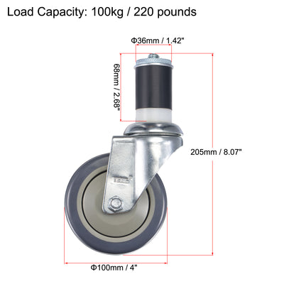 Harfington Swivel Expanding Stem Caster Diameter Load Capacity, for Kitchen Prep Tables, Rubber