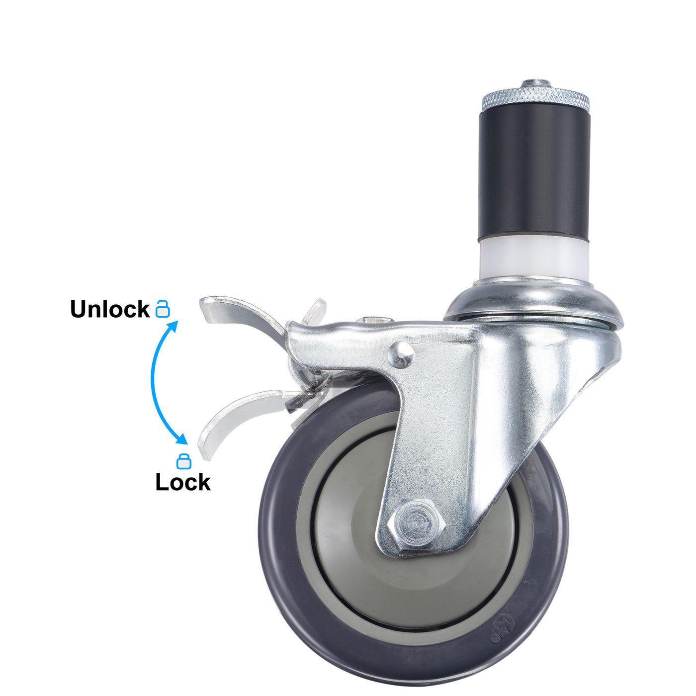 Harfington Swivel Expanding Stem Caster with Brake Load Capacity, for Kitchen Prep Tables, Rubber
